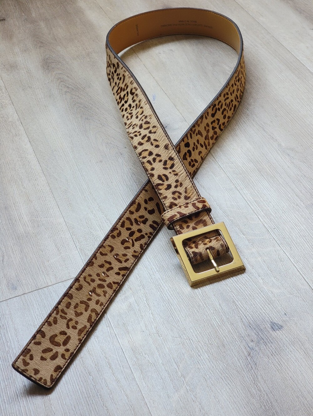 Plus Size 2XL Leopard Print Calf Hair Belt Gold Square Buckle Flawed